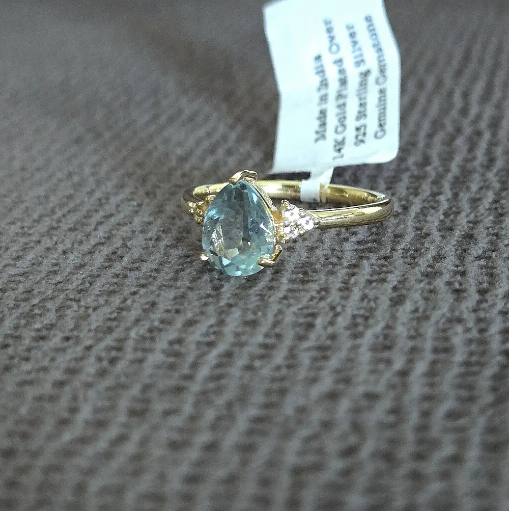 Shivam Green💚 Flourite Teardrop💧 with White Topaz Ring💍 - NWT - Picture 16 of 16